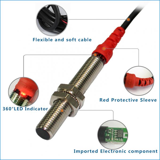 12V는 3 철사 M8 NPN 근접 센서 2mm 느끼는 장거리 유형을 내뿜습니다